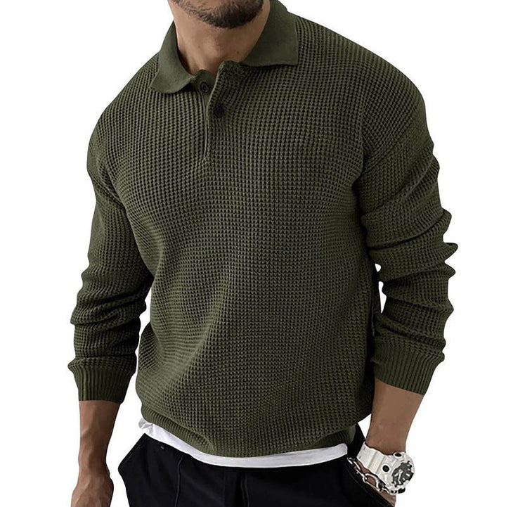 Marcel - Textured Knit Polo Sweater with Button Collar