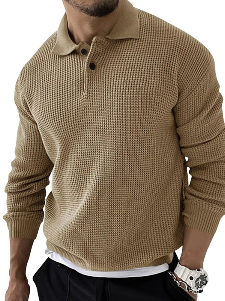 Marcel - Textured Knit Polo Sweater with Button Collar
