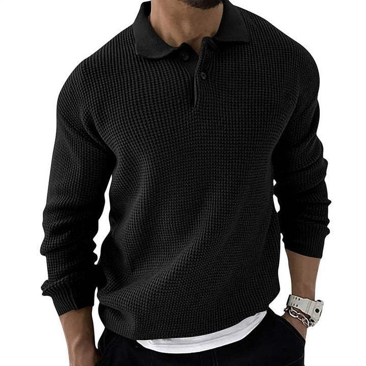 Marcel - Textured Knit Polo Sweater with Button Collar