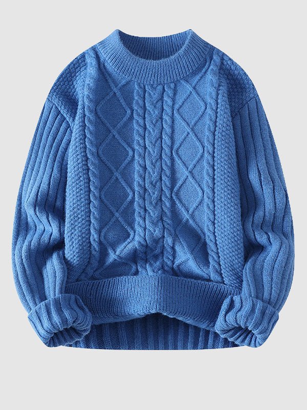 Timothy - Men’s Cable-Knit Crew-Neck Sweater with Ribbed Cuffs