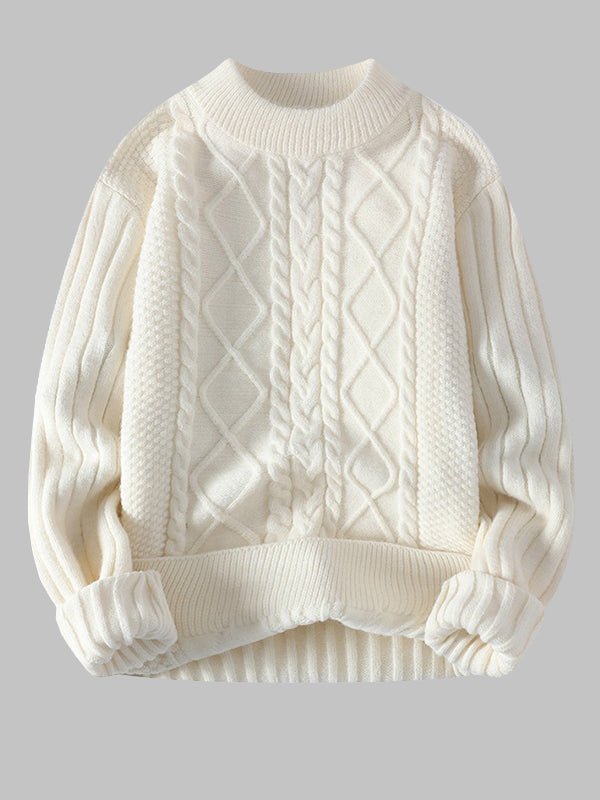 Timothy - Men’s Cable-Knit Crew-Neck Sweater with Ribbed Cuffs