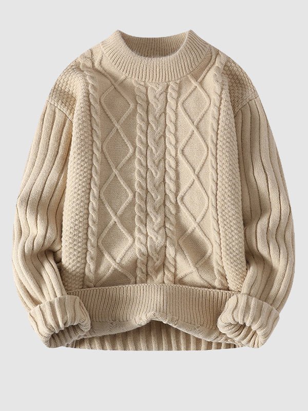 Timothy - Men’s Cable-Knit Crew-Neck Sweater with Ribbed Cuffs