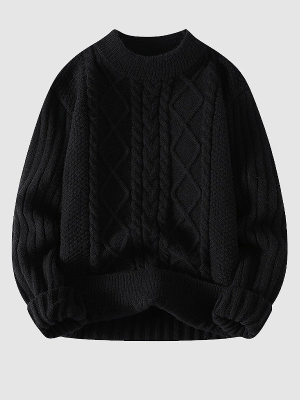 Timothy - Men’s Cable-Knit Crew-Neck Sweater with Ribbed Cuffs