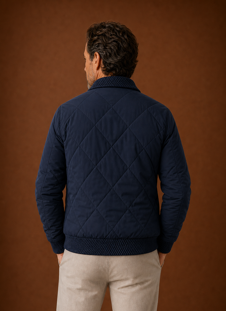Men's Diamond-Quilted Bomber Jacket with Knit Collar