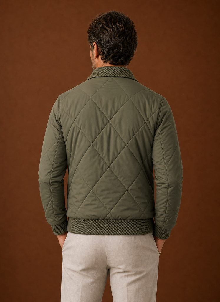 Men's Diamond-Quilted Bomber Jacket with Knit Collar