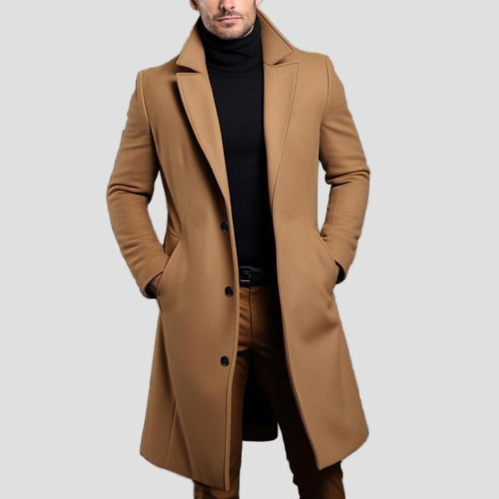 Men’s Single-Breasted Mid-Length Coat with Notch Lapel