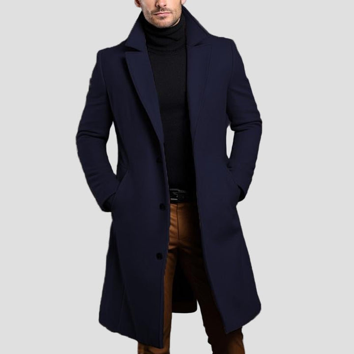 Men’s Single-Breasted Mid-Length Coat with Notch Lapel