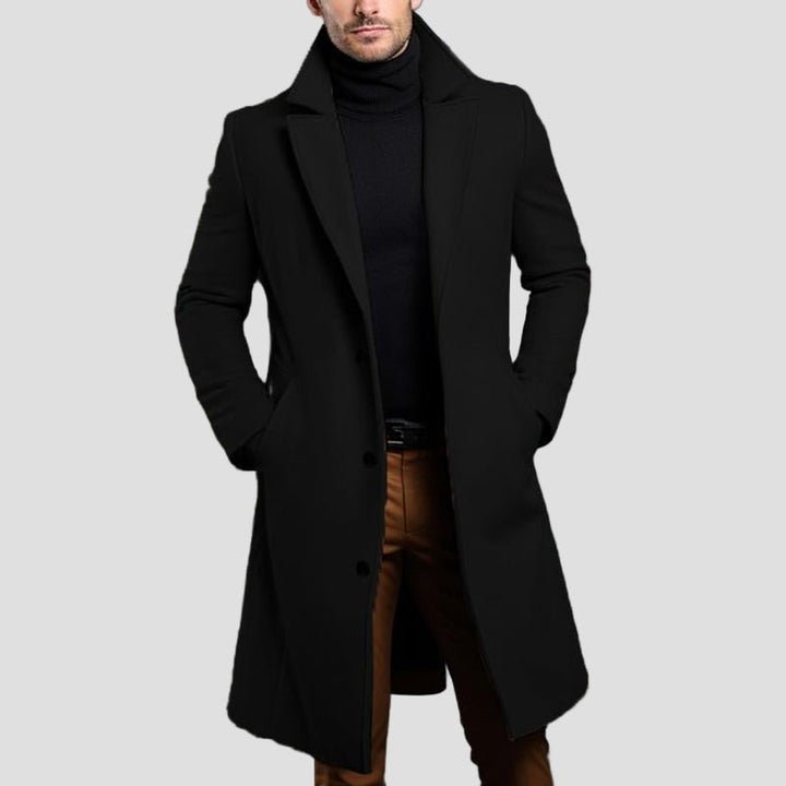Men’s Single-Breasted Mid-Length Coat with Notch Lapel
