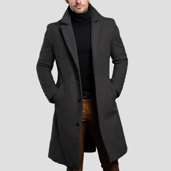 Men’s Single-Breasted Mid-Length Coat with Notch Lapel