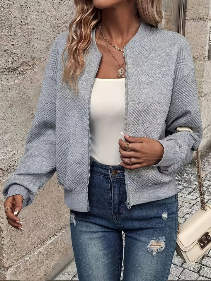 Lena - Women’s Textured Zip-Up Bomber Jacket with Diamond Stitching