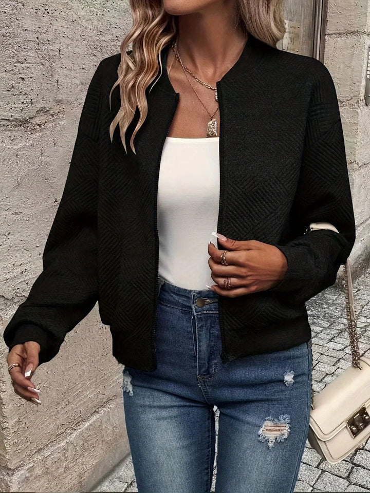 Lena - Women’s Textured Zip-Up Bomber Jacket with Diamond Stitching