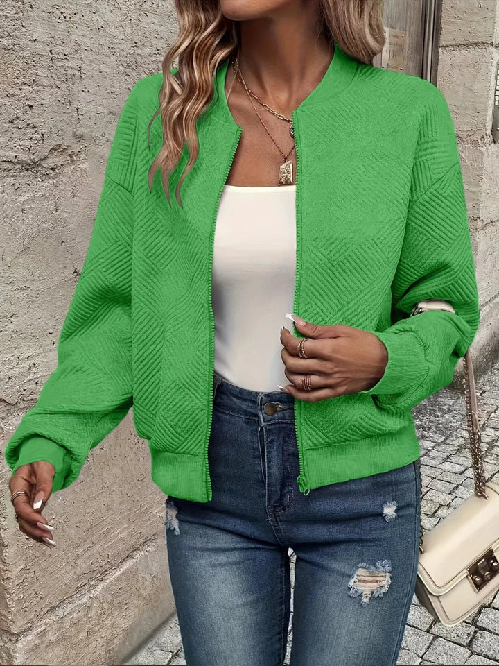 Lena - Women’s Textured Zip-Up Bomber Jacket with Diamond Stitching