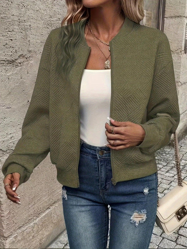 Lena - Women’s Textured Zip-Up Bomber Jacket with Diamond Stitching