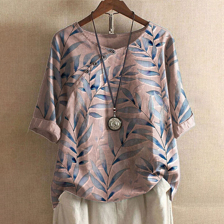 Alicia – Leaf Print Button Detail Blouse