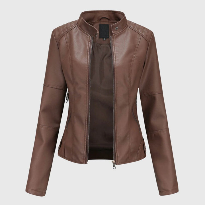 Megan - Women’s Slim-Fit Biker Jacket with Stand Collar & Zip Details