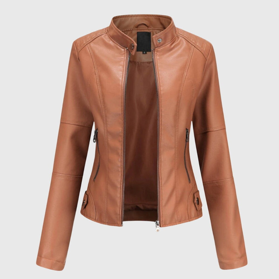Megan - Women’s Slim-Fit Biker Jacket with Stand Collar & Zip Details