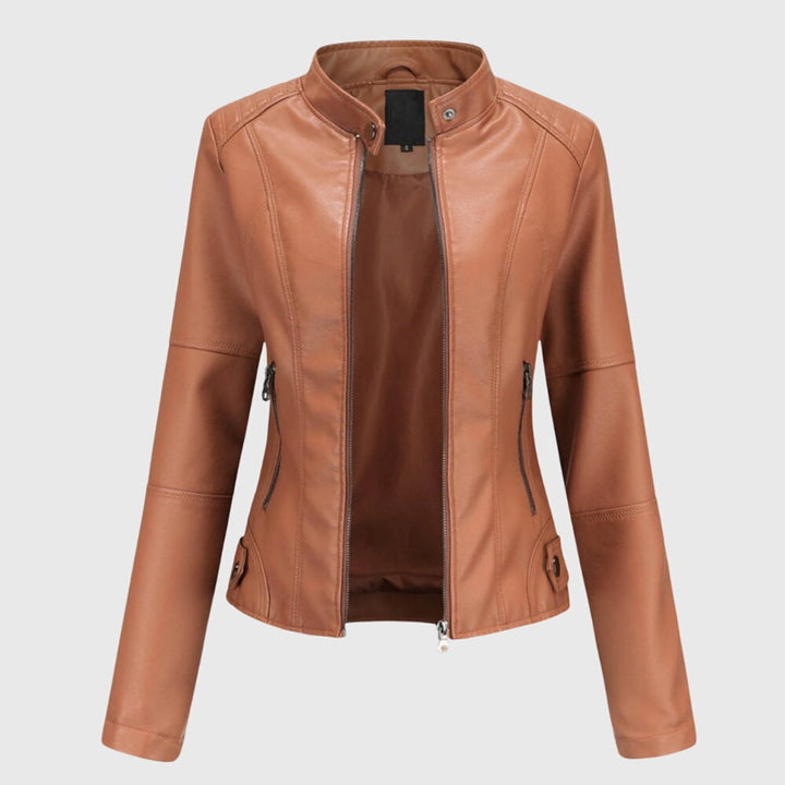 Megan - Women’s Slim-Fit Biker Jacket with Stand Collar & Zip Details