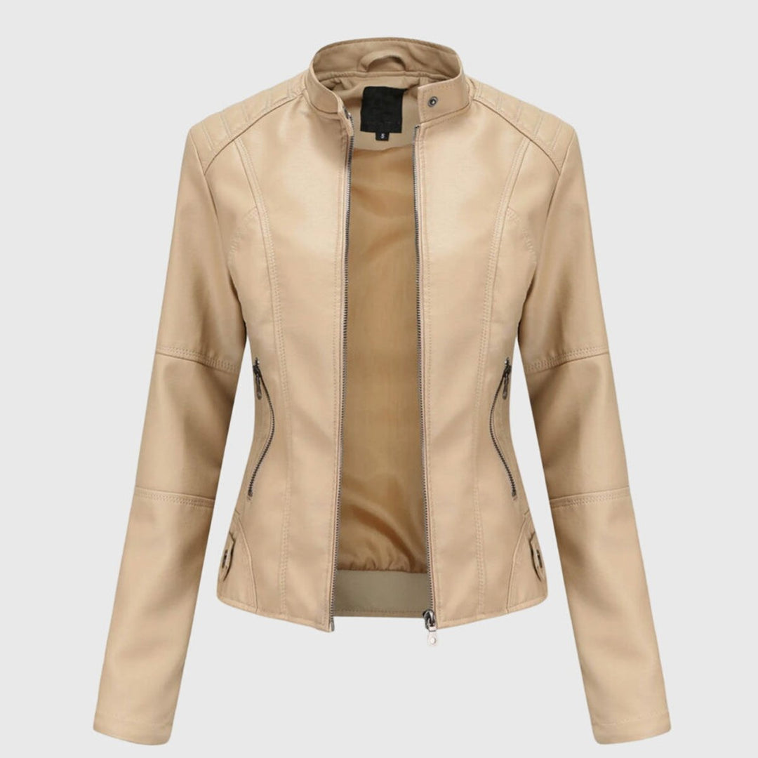 Megan - Women’s Slim-Fit Biker Jacket with Stand Collar & Zip Details