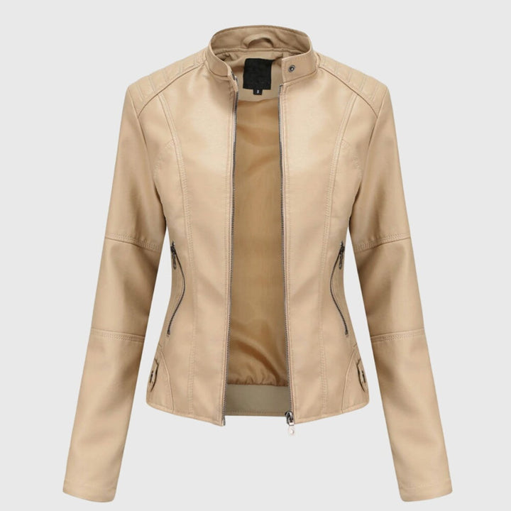 Megan - Women’s Slim-Fit Biker Jacket with Stand Collar & Zip Details