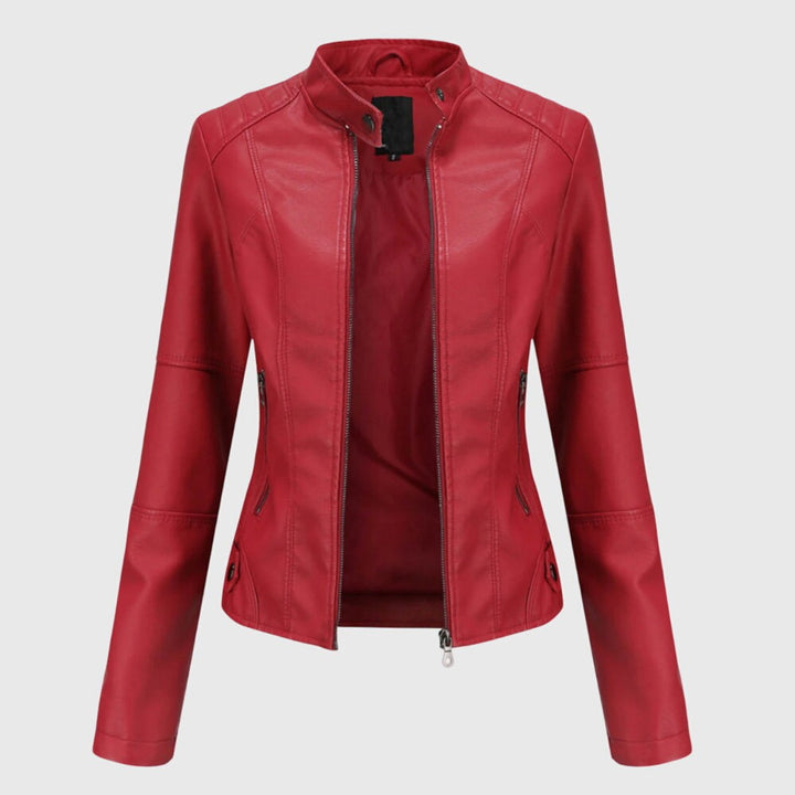 Megan - Women’s Slim-Fit Biker Jacket with Stand Collar & Zip Details